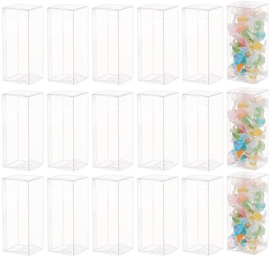 Scatola di regalo trasparente in PVC, rettangolare, 4 x 4 x 10 cm, con 40 pezzi, per Natale, matrimoni e feste, con confezione creativa.