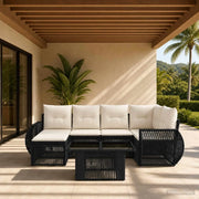 Set Divano da Giardino 7 pz Nero e Bianco Crema polyrattan 3436975