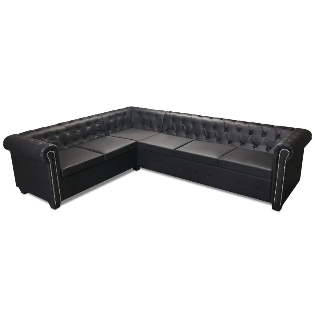 Divano Chersterfield 6 posti Pelle Artificiale Nera    cod mxl 15268