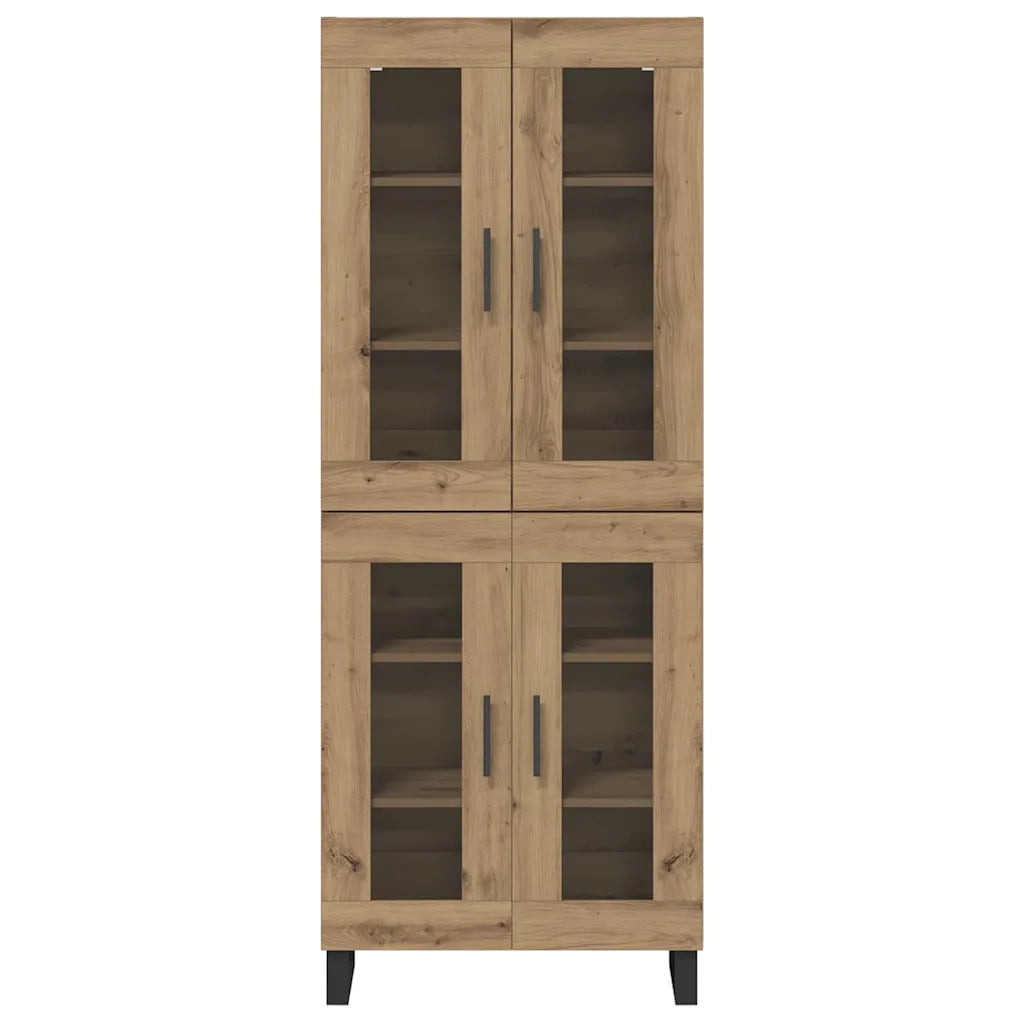 Credenza 2 pcs Rovere artigianale Legno Stratificato e Vetro 3403196
