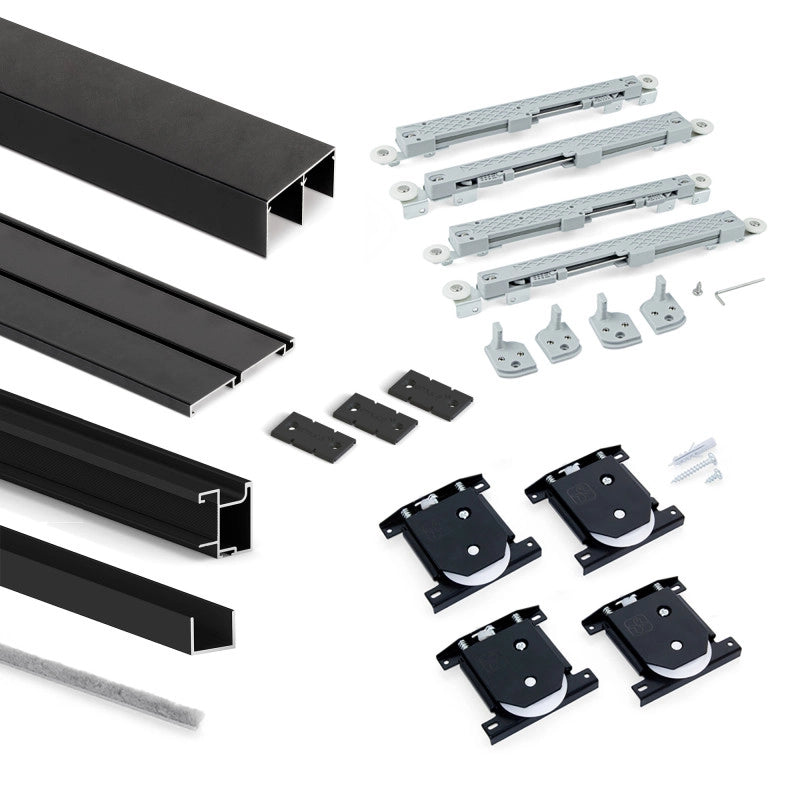 Kit di ferramenta per armadio 2 ante e chiusura ammortizzata Placard 74, Modello Maniglia Sharp, spessore 16 mm, panne..