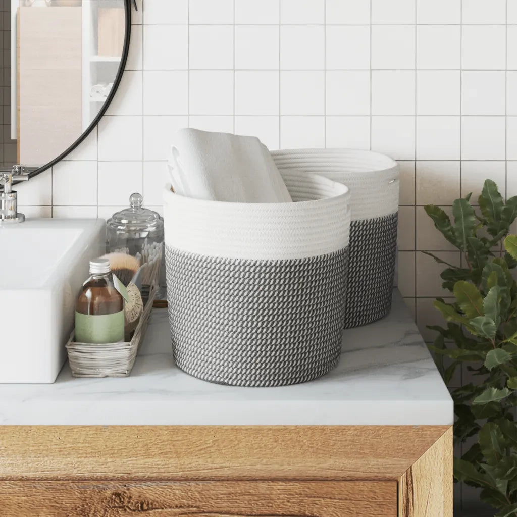 Cestini Portaoggetti 2 pz Grigio e Bianco ?28x28 cm in Cotone CFW3315015