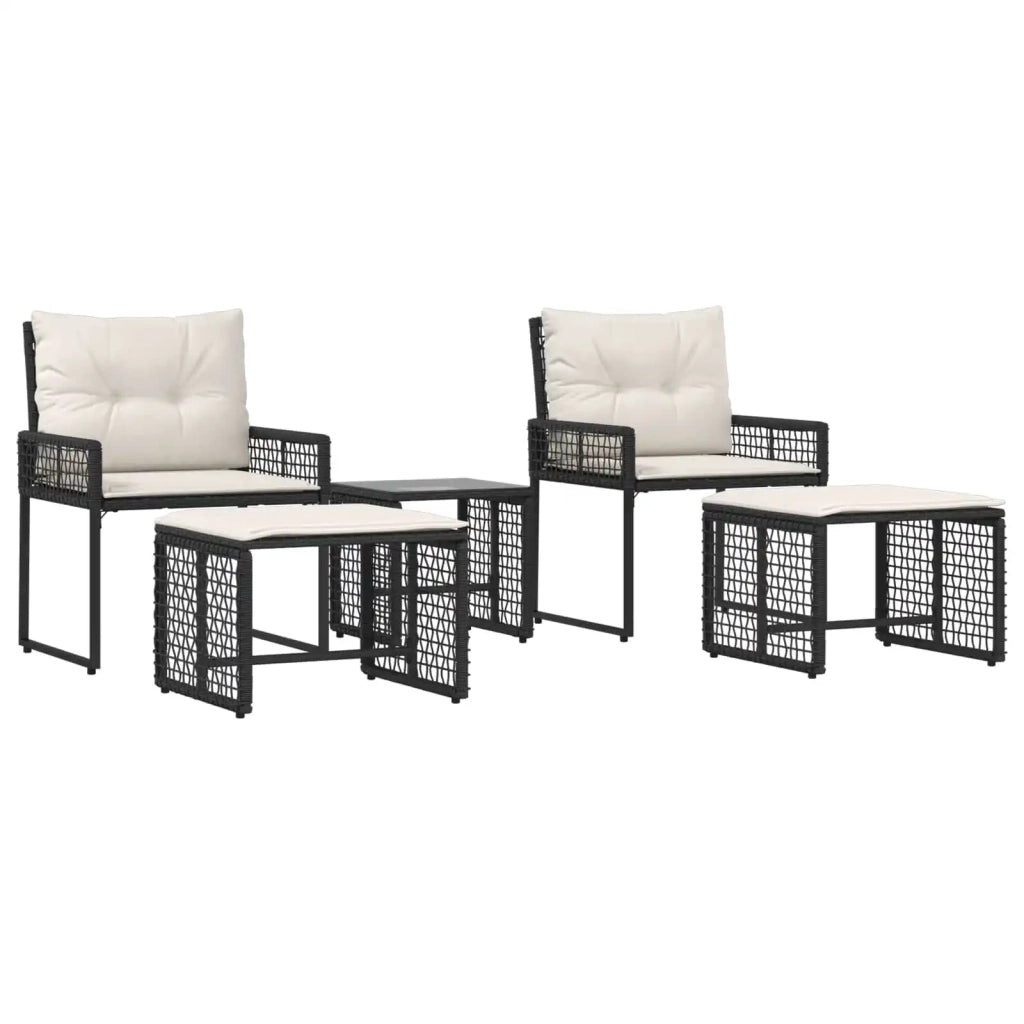 Set di Mobili da Esterno con cuscino 5 pcs Nero e Bianco