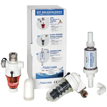 Kit Euroacque SALVACALDAIA2 con Defangatore Filtro Magnetico + Dosatore Polifosfati + Neutralizzatore di Condensa