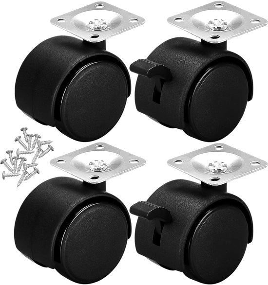 Ruote per Mobili, 4 Stuks Ruote per Mobili 50mm, 2 con Frizione, 2 Senza Frizione, Ruote per Trasporto per Uso Interno ed Esterno, Ruote 360° Girevoli per Stendibiancheria, Comode per Bambini, Tavolo da Salotto
