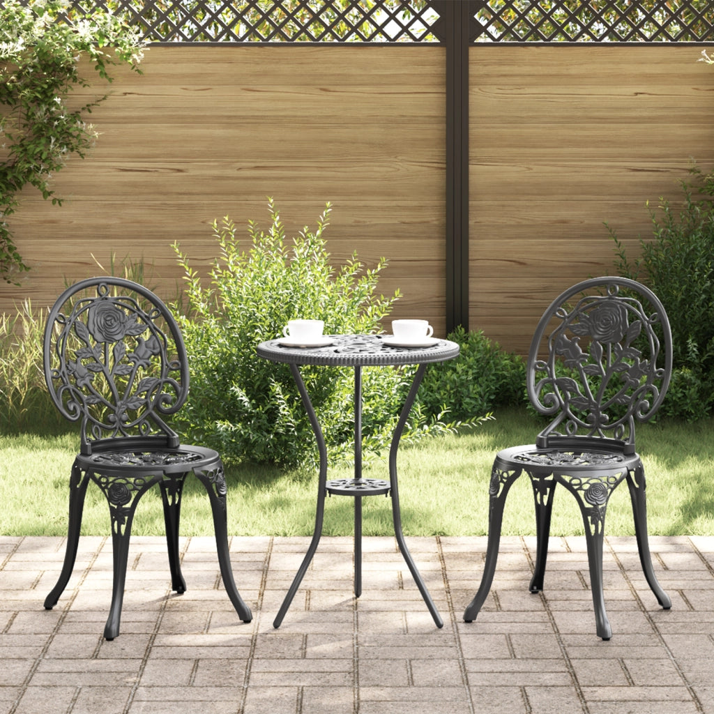Set Bistro da Giardino 3 Pezzi in Alluminio Fuso Nero
