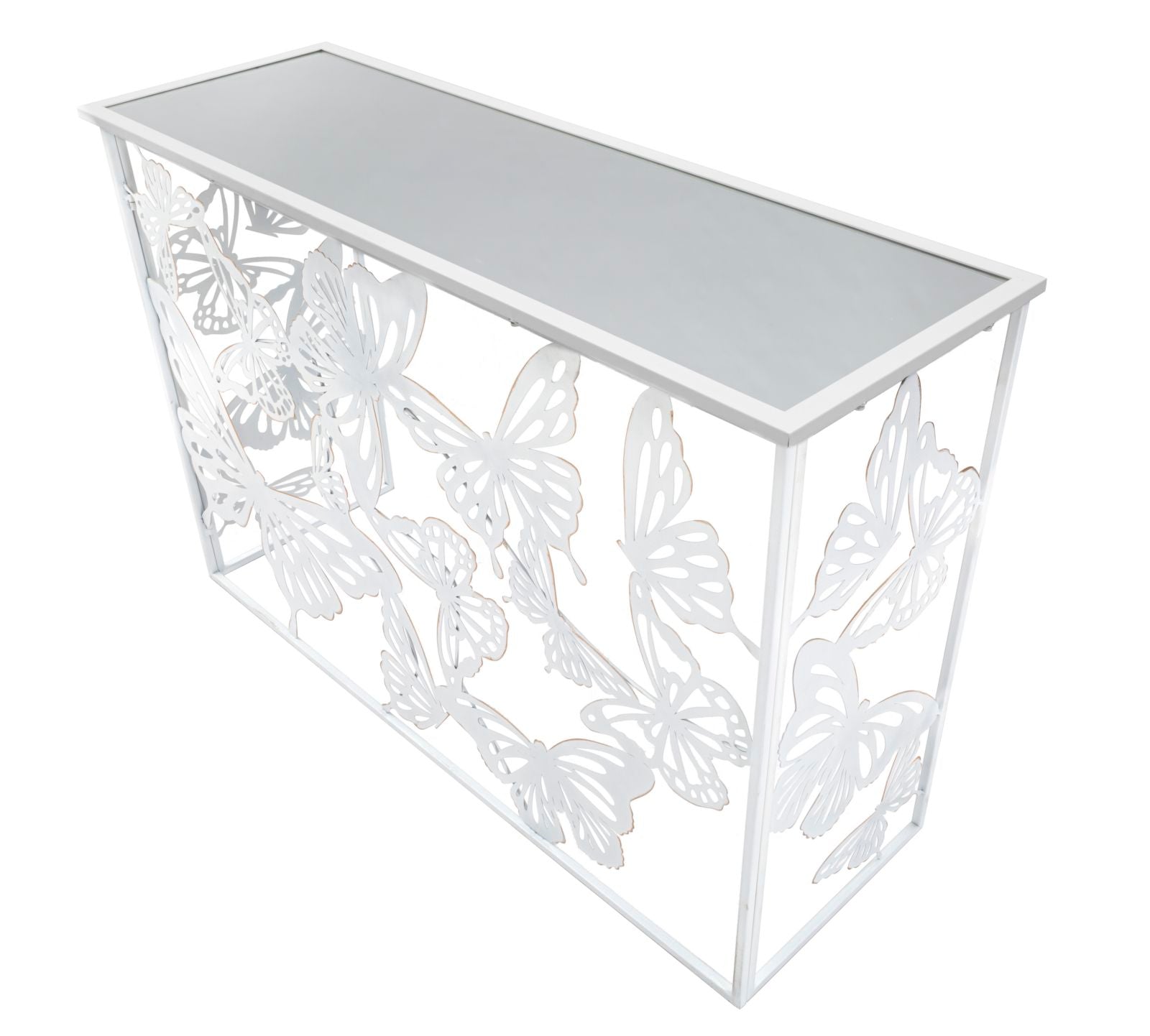 Console Bianco Butterfly 121,5x41x81 cm in Ferro MDF e Specchio Bianco e Oro