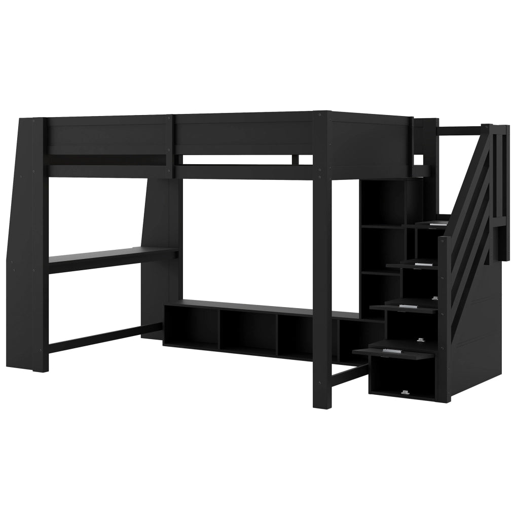Letto a soppalco 140x200 con scrivania, scala contenitore e LED