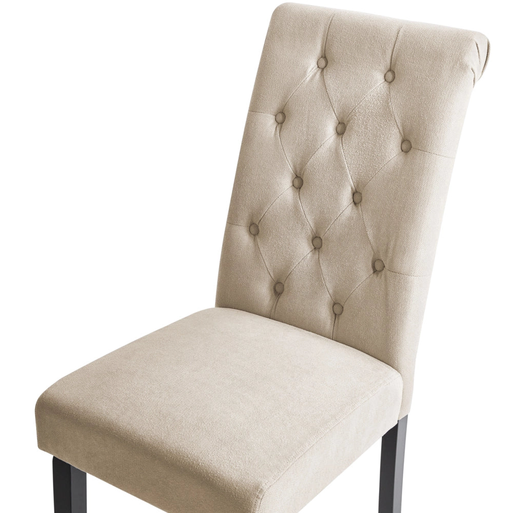 Set di 2 Sedie da Pranzo Tessuto Beige Glam Design Moderno Gambe in Legno Nero