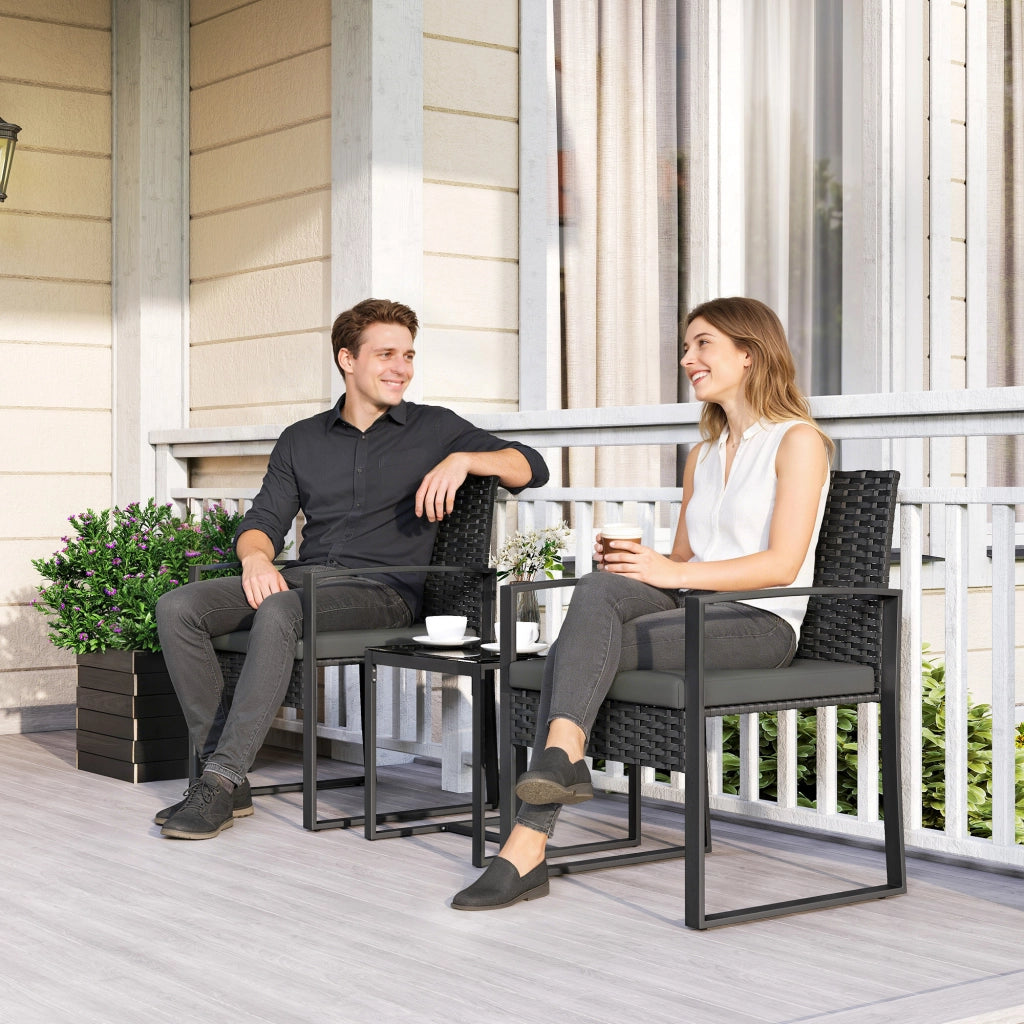 Set Giardino con Tavolo e Sedie ¨C Zephmum ¨C Polyrattan Nero Vetro Temperato