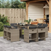 Set da Pranzo da Giardino 9 pz con Cuscini in Polyrattan Grigio