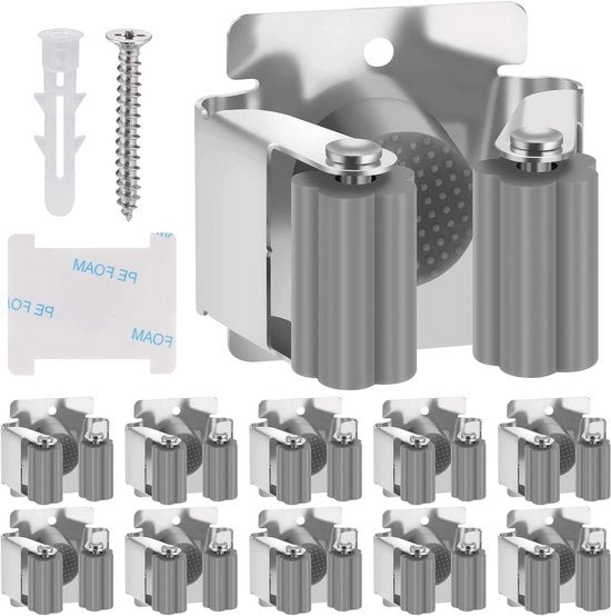 Supporto per spazzola a muro con frange - 10 pezzi di supporto per spazzola a muro per uso intensivo in grigio - attrezzo da giardino per cucina, garage e bagno.