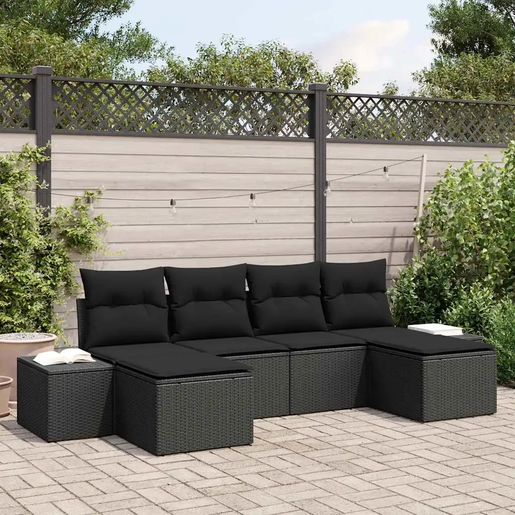 Set Divano da Giardino con cuscino 4 pcs Nero polyrattan