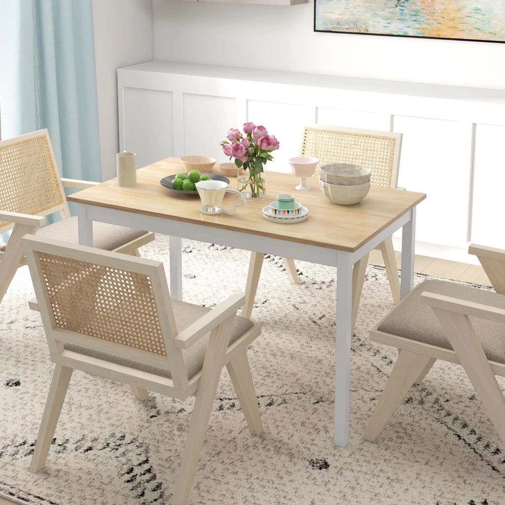 Tavolo da pranzo in legno massello design vintage ¨C Minimal ¨C naturale e bianco 120 cm