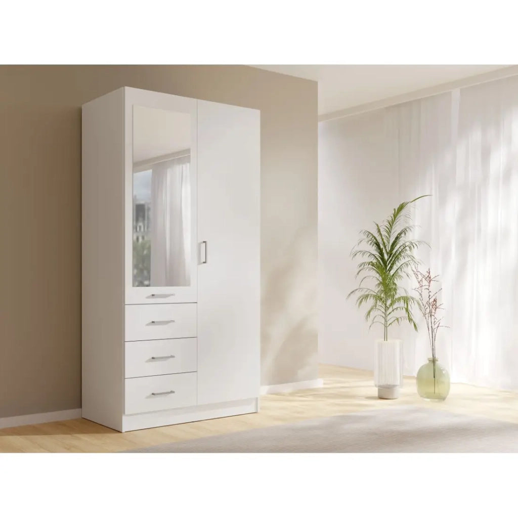 Armadio KALISTA 101 cm bianco opaco con specchio e 3 cassetti - 2 ante a battente