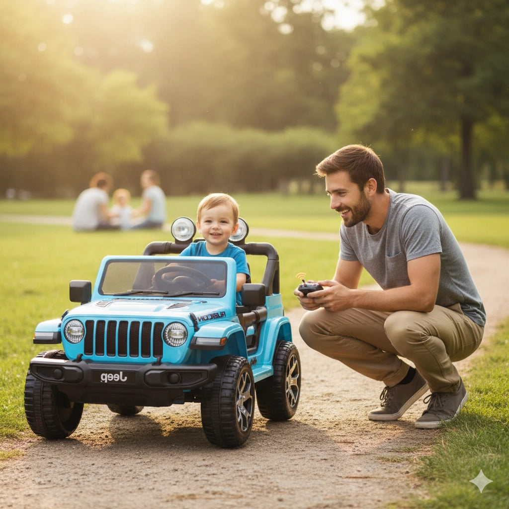 Macchina Elettrica per Bambini Fuoristrada Jeep Wrangler Rubicon 12V con Telecomando Blu