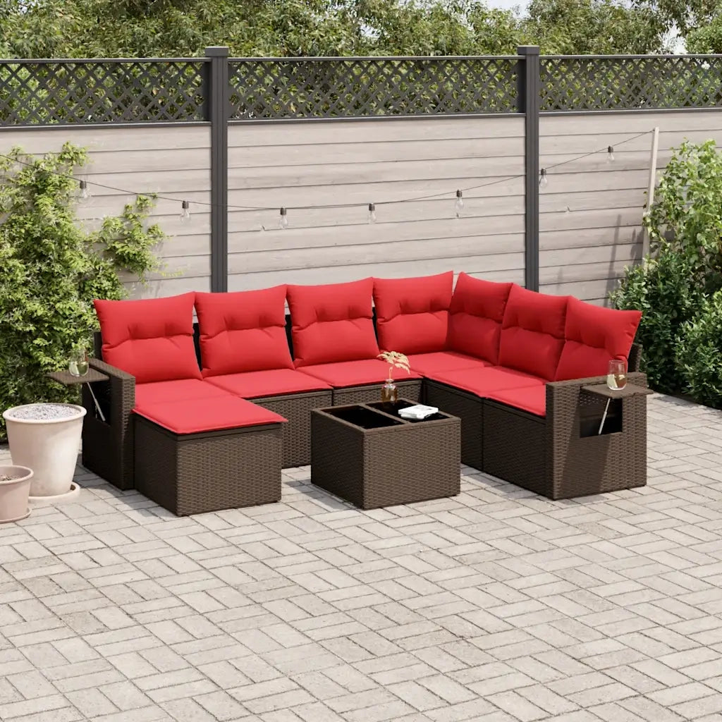 Set Divani da Giardino 8 pz con Cuscini Marrone in Polyrattan 3220513