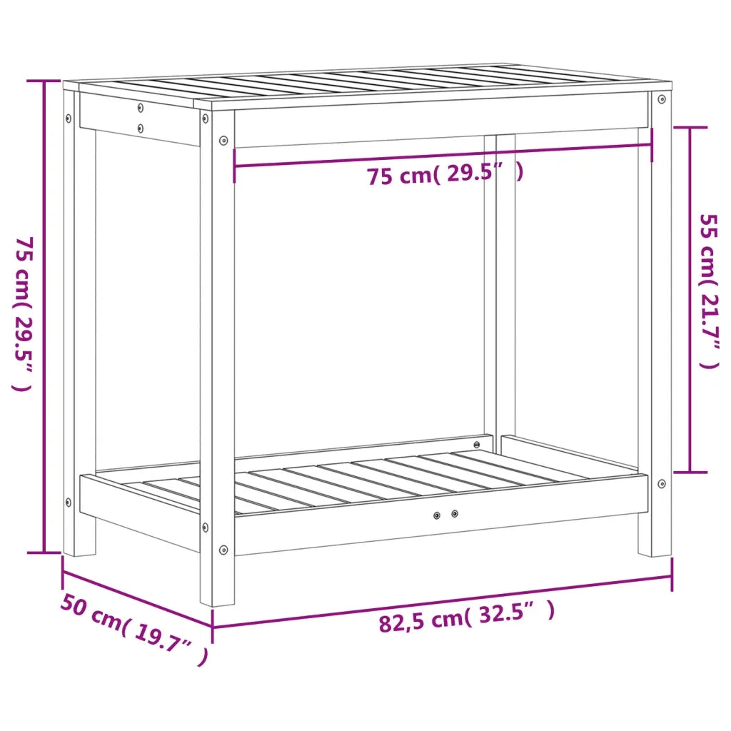 Tavolo Invaso con Ripiano 82,5x50x75 cm Legno Massello di Pino