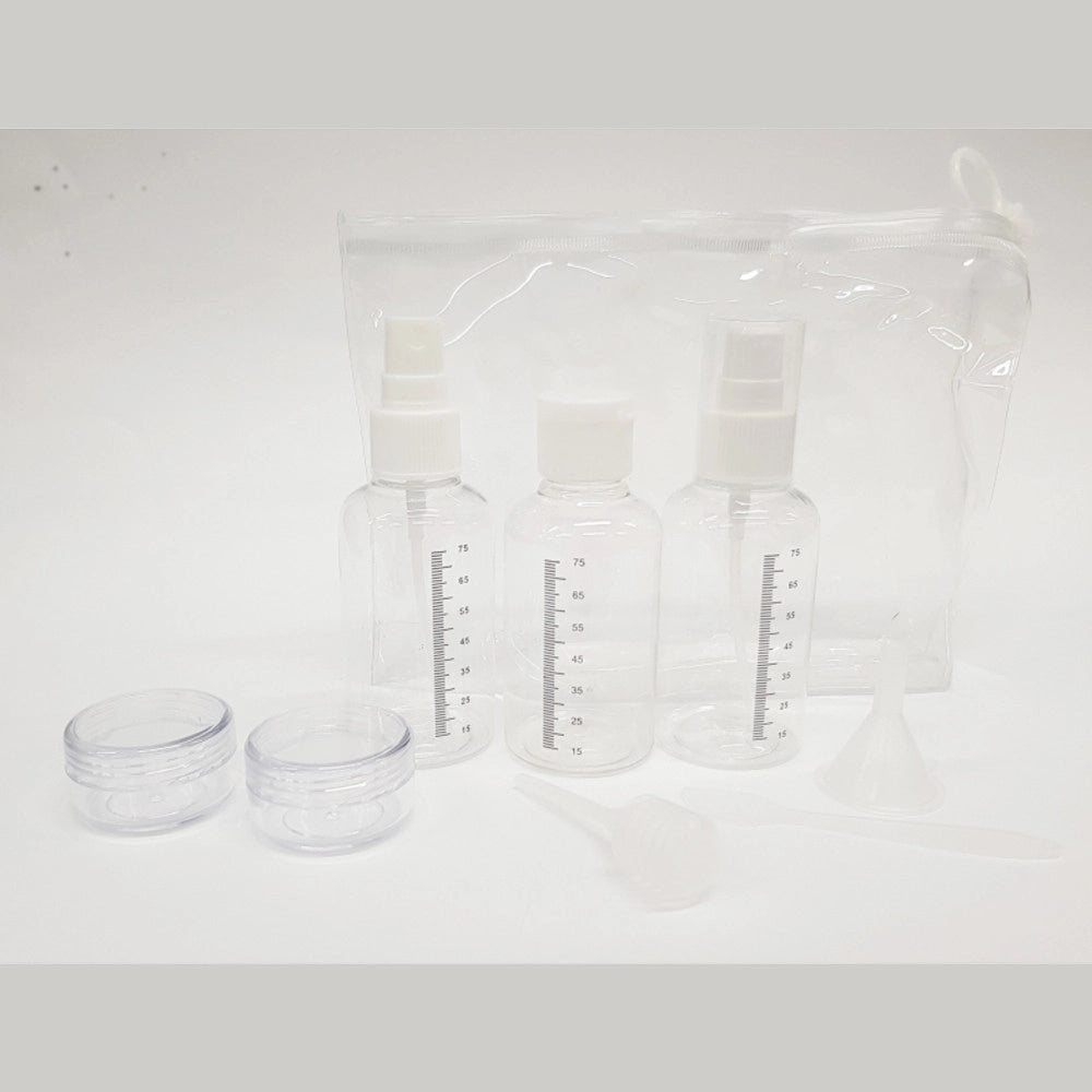 Trade Shop - Set Contenitori + Attrezzi Con Sacchetto Check In Aereo Liquidi Da Viaggio Creme -