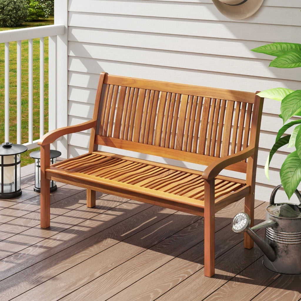 Panchina da giardino per 2 persone con schienale curvo e braccioli ampi, Panchina di legno 126 x 63 x 91 cm Naturale-Panchine