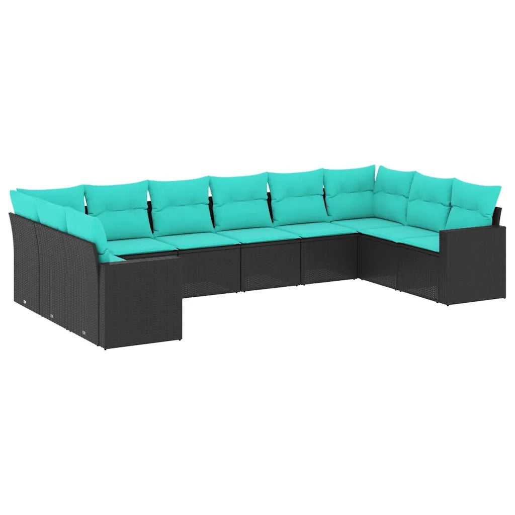 Set Divani da Giardino 10 pz con Cuscini Nero in Polyrattan
