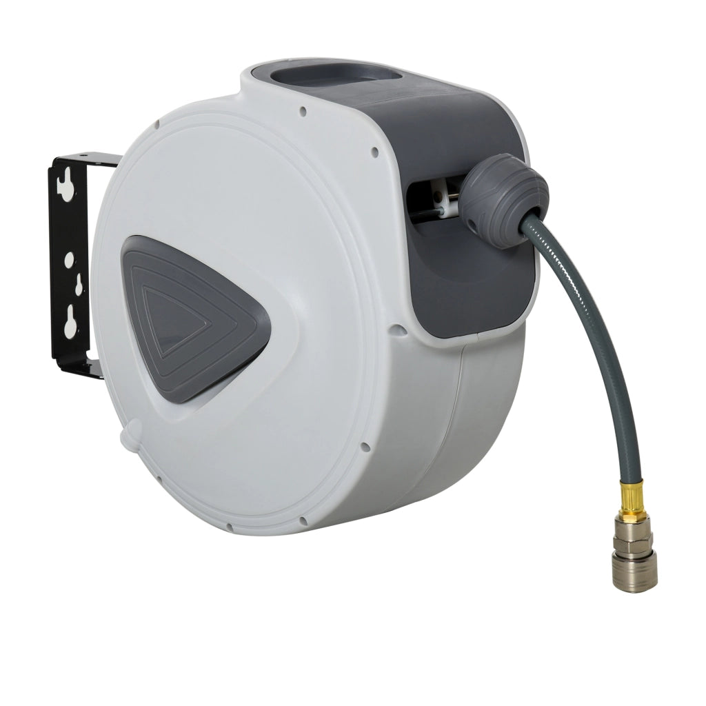 EasyComfort Avvolgitubo Automatico 20m + 194cm con Attacco Φ1/4'', Montaggio a Parete e Ruotabile di 180°, Grigio