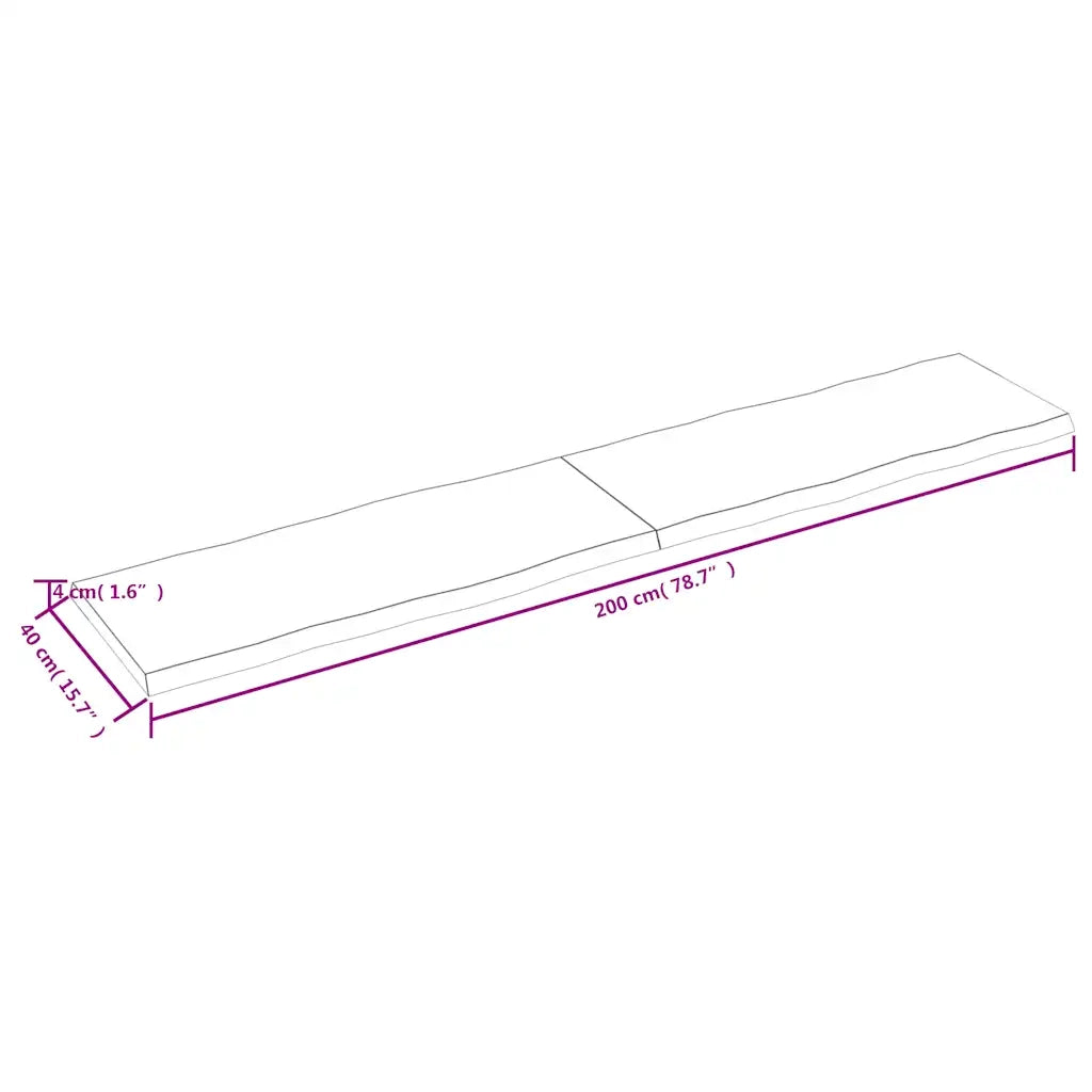 Piano Tavolo Marrone Scuro 200x40x(2-4)cm Rovere Non Trattato 364046