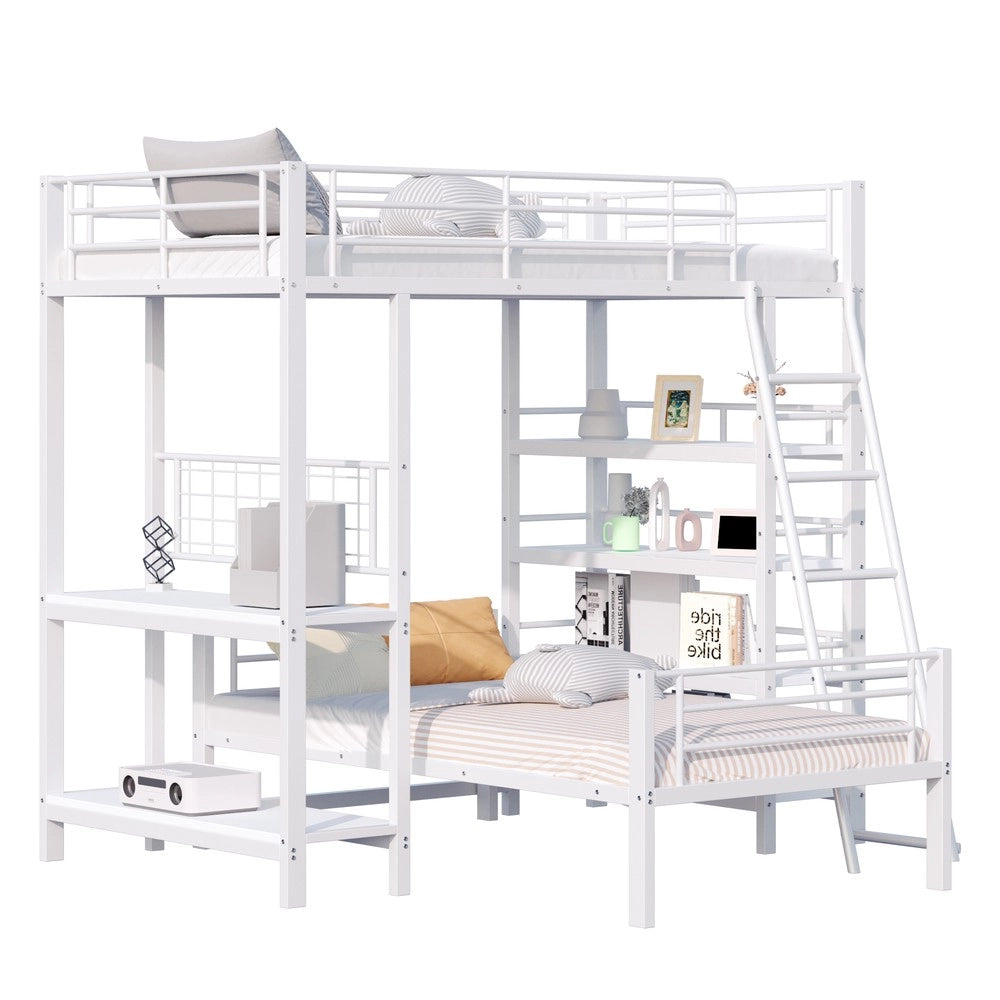 Letto a Castello in Metallo con Ripiani ¨C MINIMAL ¨C Bianco 90x200