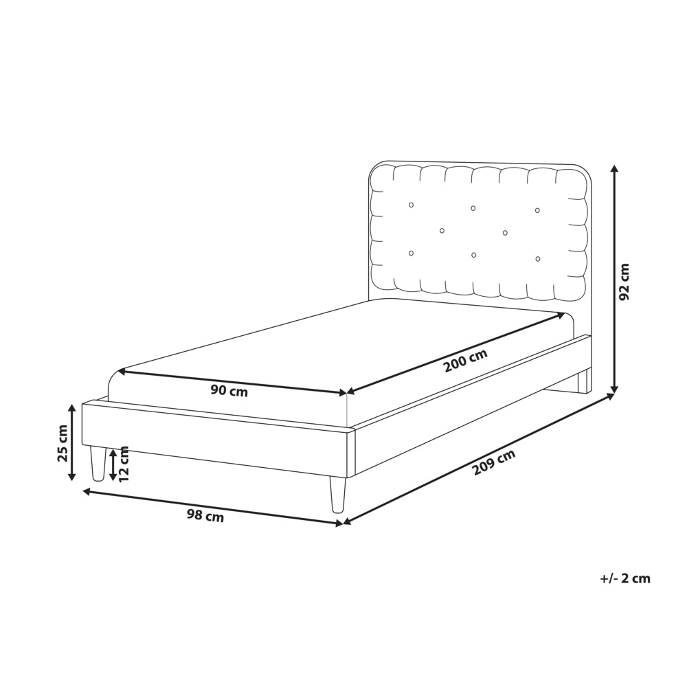 Letto Beige Velluto Imbottito Telaio Poggiatesta 90 x 200 cm Singolo Dimensione Camera da letto Bambini Camera Moderna Tradizionale