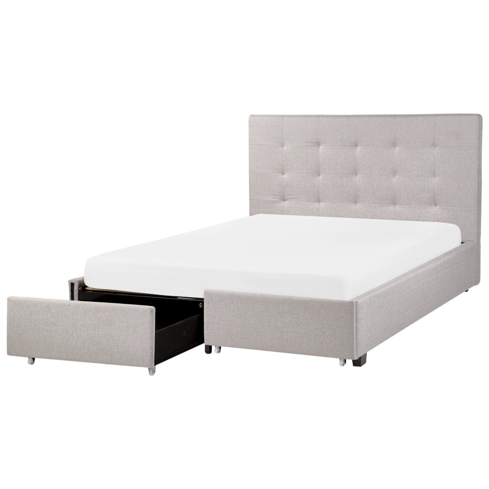 Letto contenitore matrimoniale imbottito grigio chiaro con rete a doghe e cassetti 140 x 200 cm