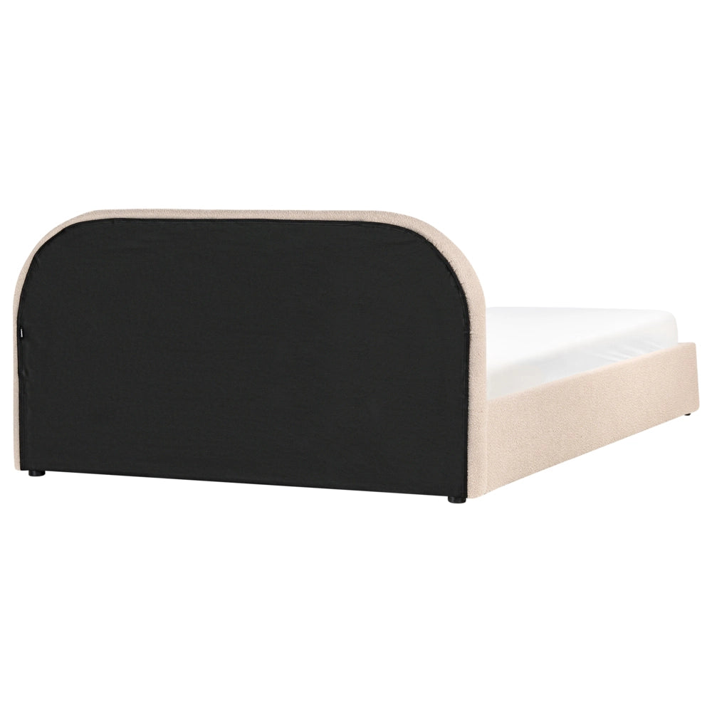 Letto moderno con contenitore e testata imbottita in bouclé beige chiaro 180 x 200 cm