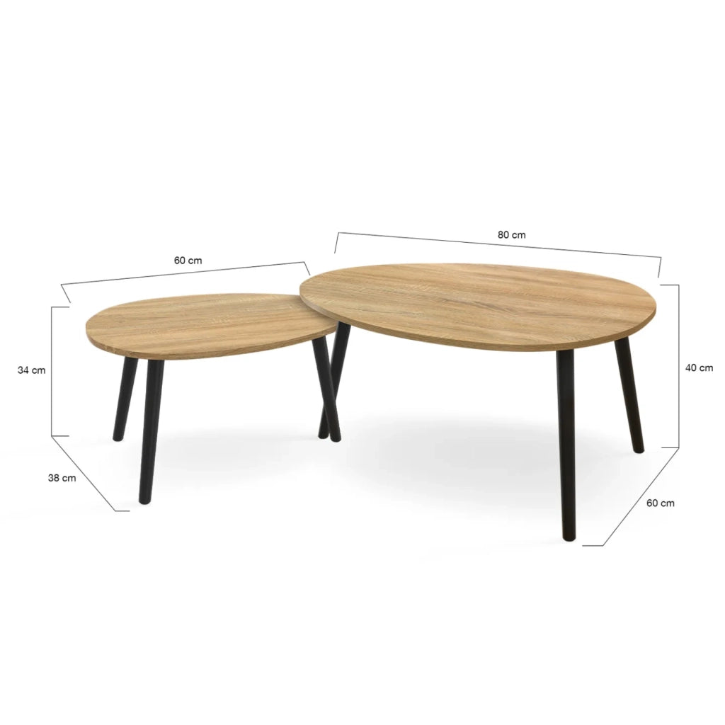 IDMarket - Juego de 3 mesas nido GAIA de madera escandinava y patas negras