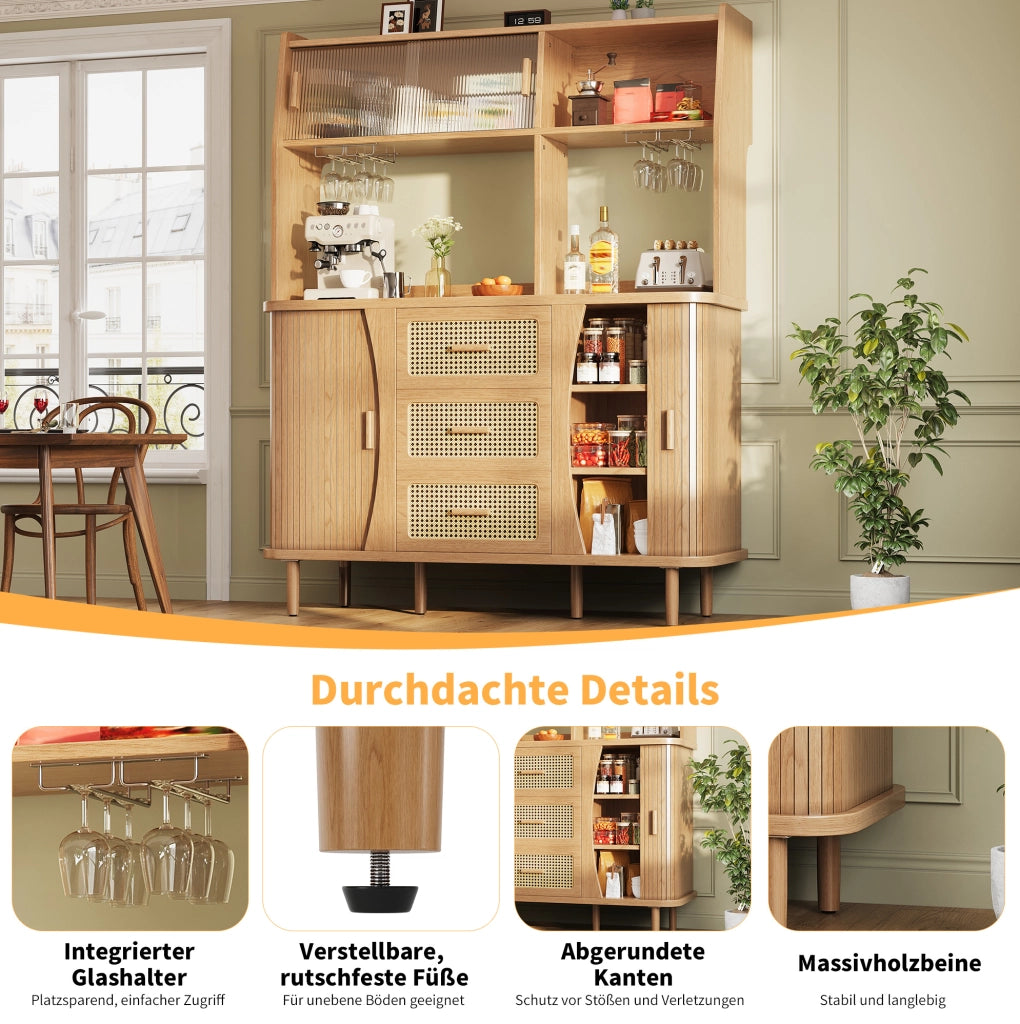 Credenza alta con ante scorrevoli in vetro e 3 cassetti