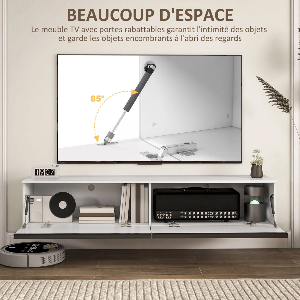 Mobile TV sospeso con ante ¨C zephmum ¨C bianco, effetto lucido, per TV fino a 70 pollici