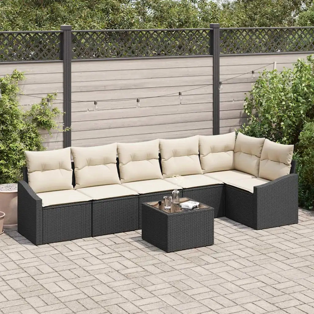 Set di divani con cuscino 7 pcs Nero polyrattan