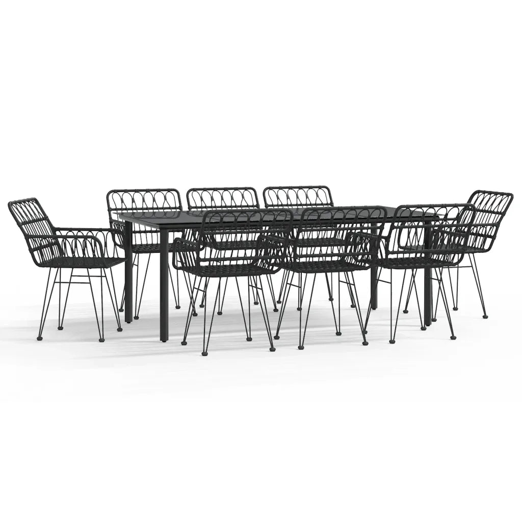 Set da Pranzo da Giardino 9 pz Nero in Polyrattan cod mxl 35577