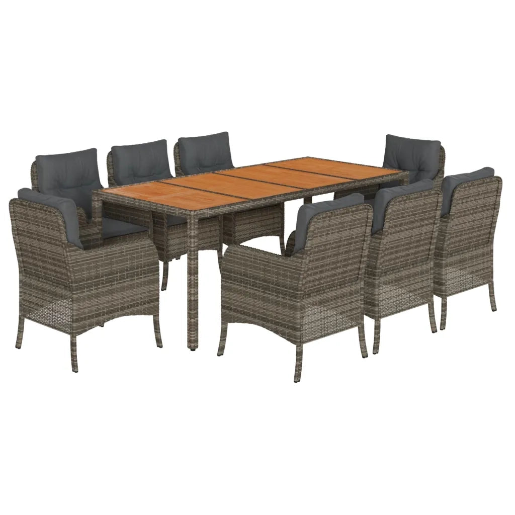 Set da Pranzo da Giardino 9 pz con Cuscini in Polyrattan Grigio 3211877