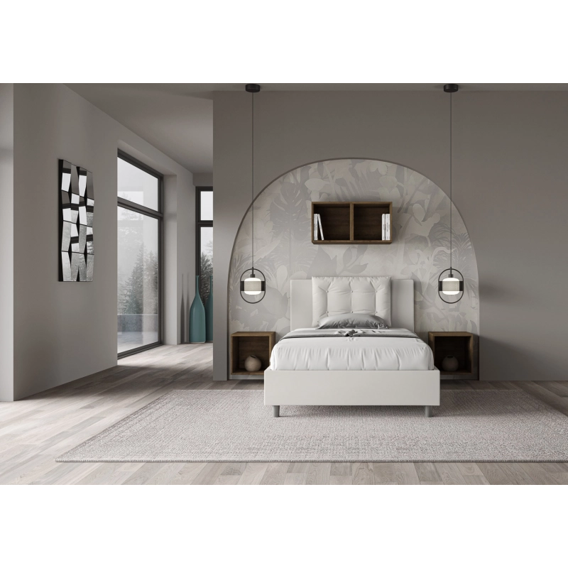 Letto imbottito 1 piazza e mezza 120x210 cm Annalisa - Bianco,Similpelle,Con rete