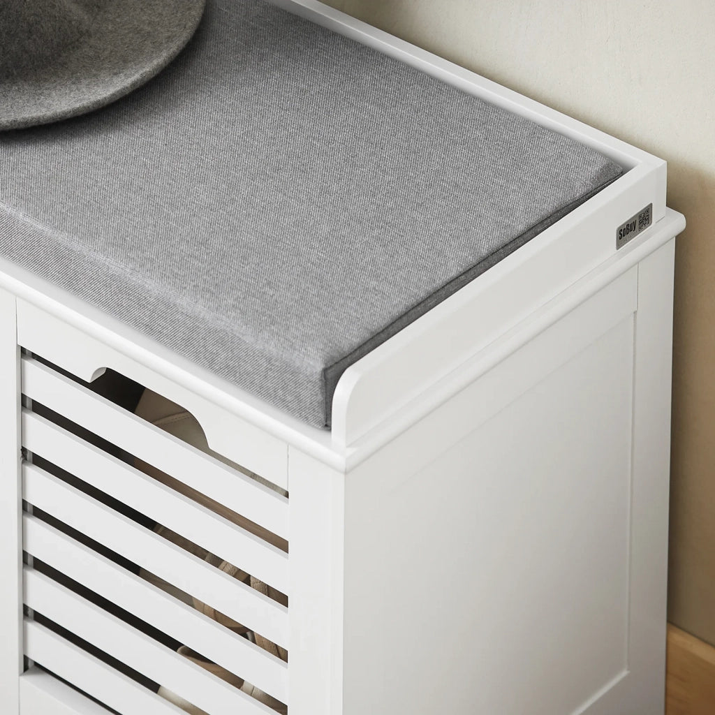 Scarpiera da ingresso Panchina con Cuscino e Cestini 2 Cestini Bianco FSR23-K-W