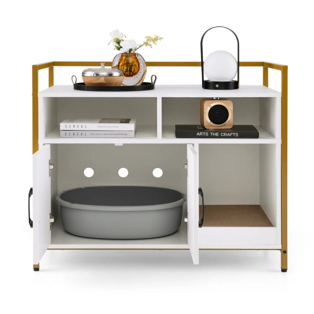Lettiera e contenitore per gatti 89 x 45 x 74 cm pratica e antiribaltamento stile industriale MDF bianco 20_0012768