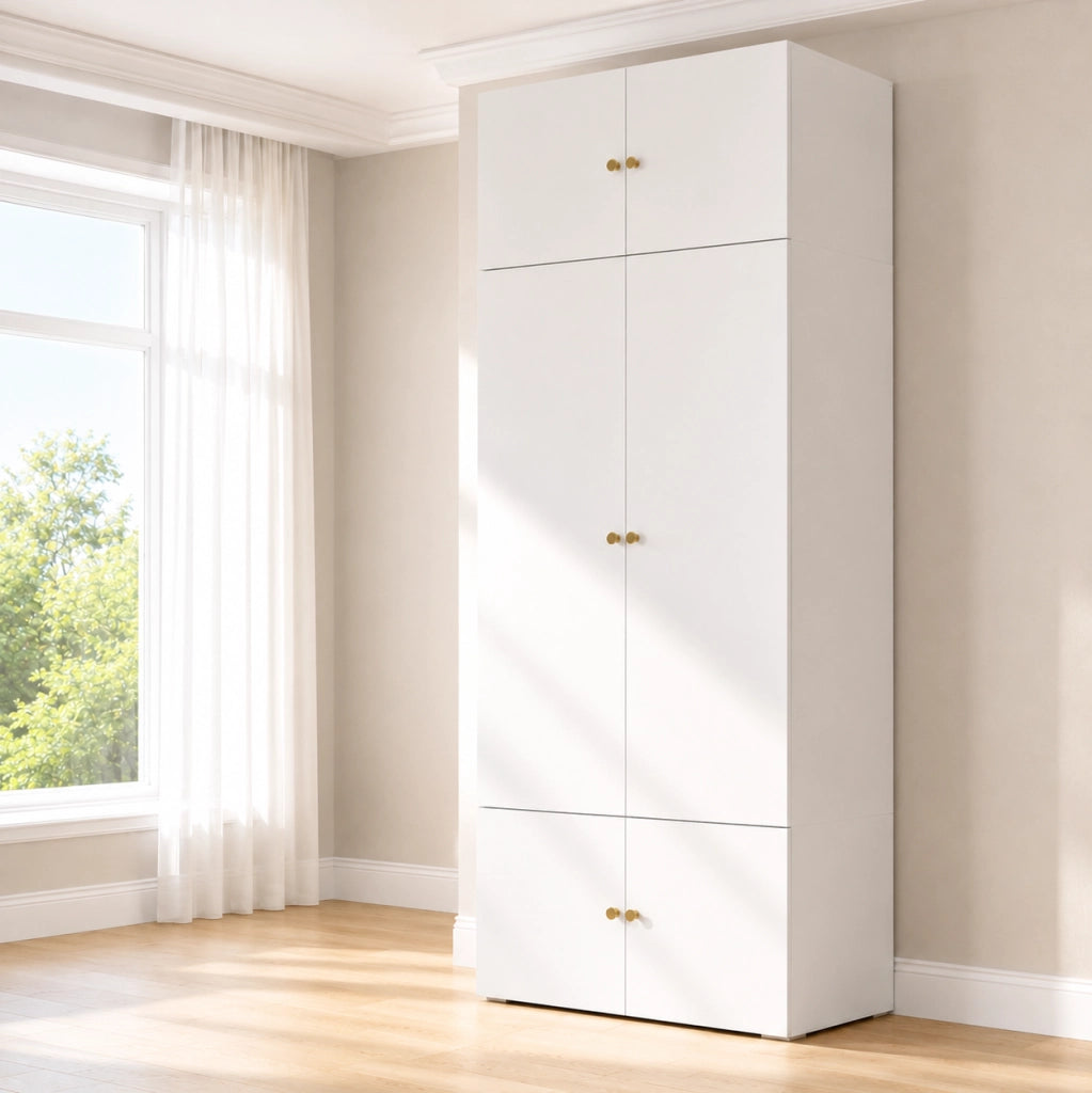 Armadio guardaroba bianco 90x50x200 cm con asta appendiabiti e 5 vani