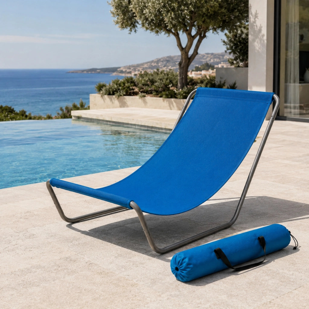 Sedia Sdraio Pieghevole Ergonomica Con Struttura In Acciaio E Tessuto Poliestere Impermeabile Dotata Di Sacca Con Tracolla Per Spiaggia Piscina Campeggio Giardino Relax Outdoor 95 X 60 X 40 Cm Blu