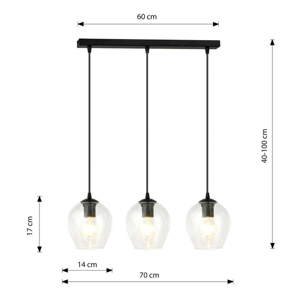 Lampada a sospensione ISTAR in acciaio nero e vetro trasparente