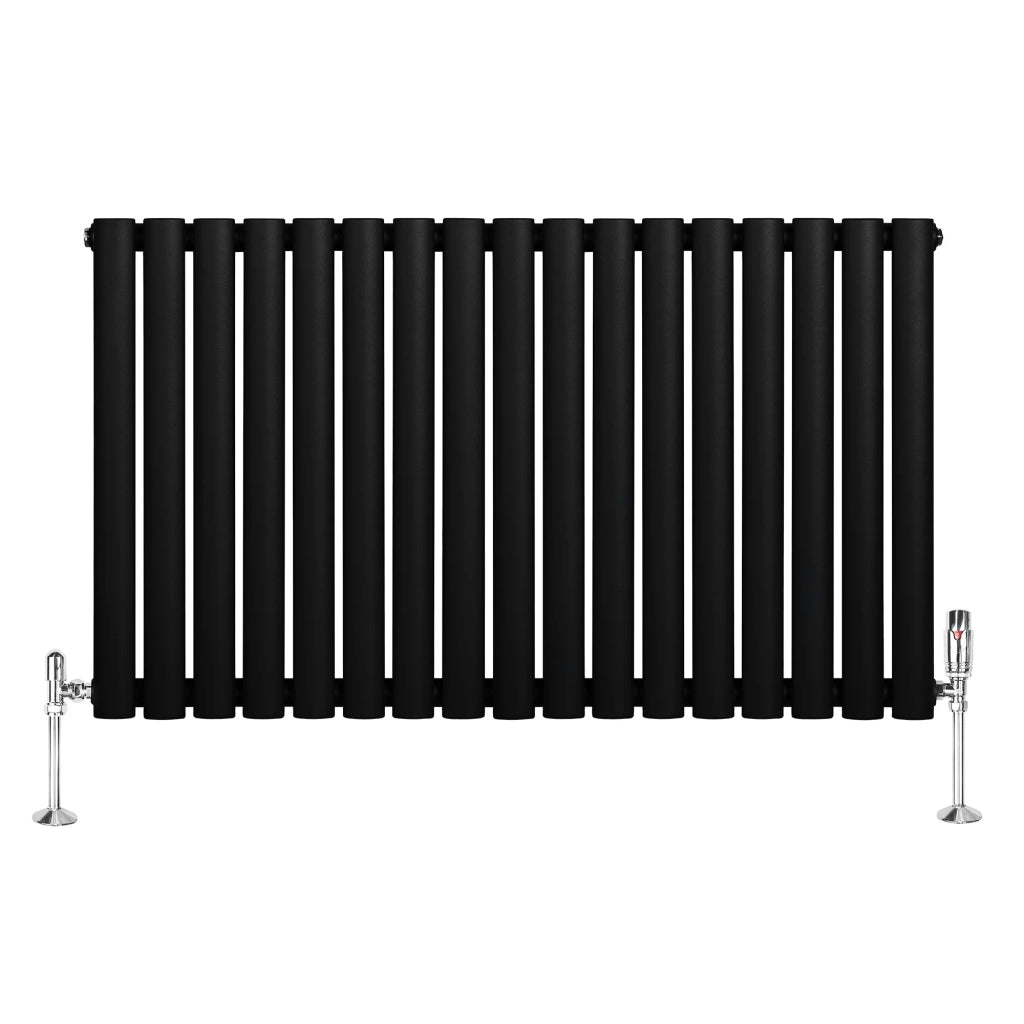 Radiatore Orizzontale Ovale 600x1020mm Nero con Valvole TRV