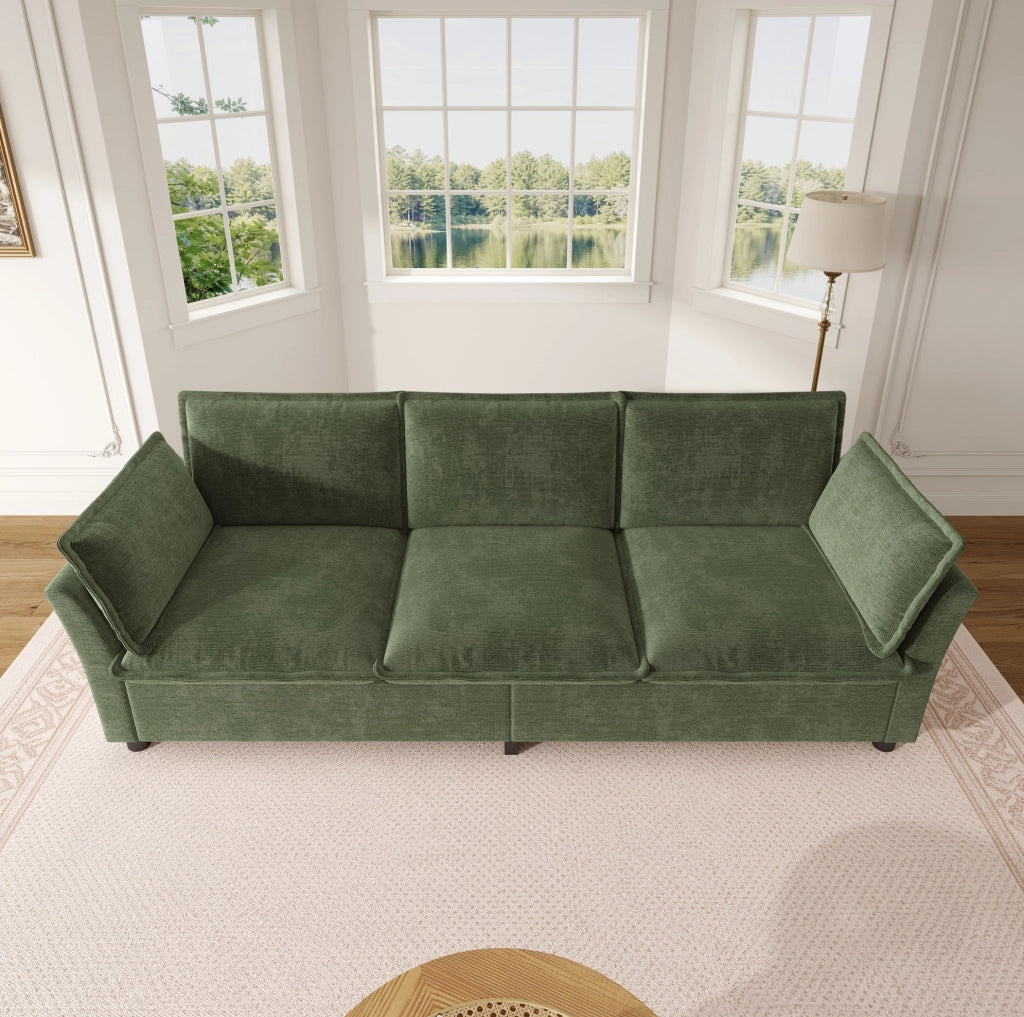 Divano modulare 3 posti in chenille 220 cm; verde