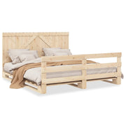 Letto matrimoniale | Letto per adulti | Giroletto con Testiera 200x200 cm in Legno Massello di Pino