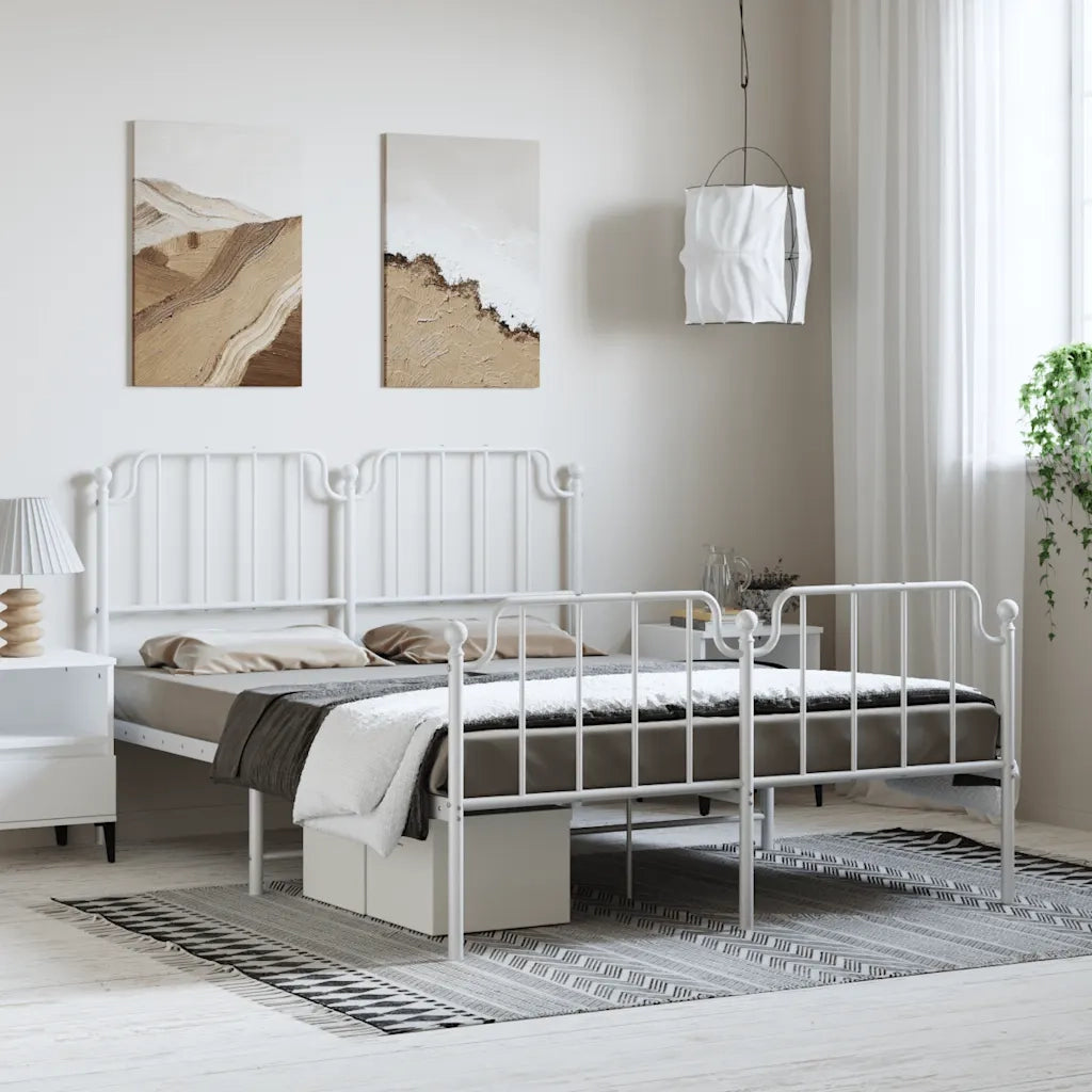 Giroletto con Testiera e Pediera Metallo Bianco 150x200 cm 373956