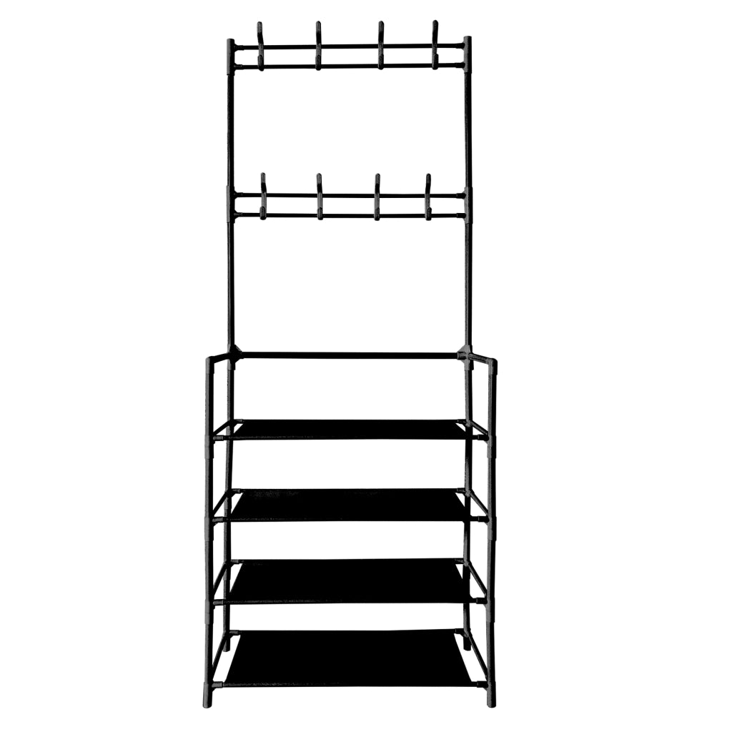 Nyana Home appendiabiti da ingresso in metallo 155x60x28, 4 ripiani, 8 grucce Nero