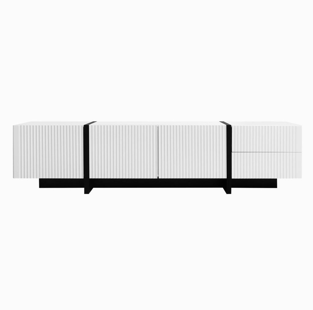 TV-Schrank 190 cm con 2 cassetti e 3 ante; MDF e truciolare; nero bianco
