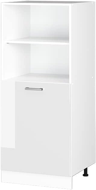 Dispensa universale R-Line, Nero lucido, 60 cm con ripiani aperti e anta, per la conservazione di utensili domestici e per la pulizia